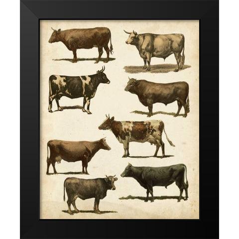 Antique Cow Chart Black Modern Wood Framed Art Print by Vision Studio