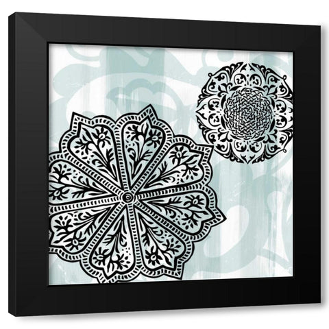 Rosettes on Aqua II Black Modern Wood Framed Art Print with Double Matting by Studio W