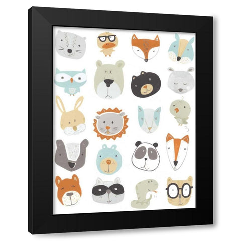 Friendly Faces Black Modern Wood Framed Art Print by Vess, June Erica