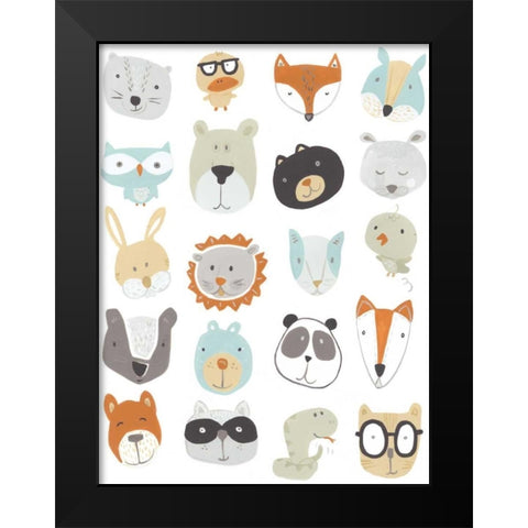 Friendly Faces Black Modern Wood Framed Art Print by Vess, June Erica