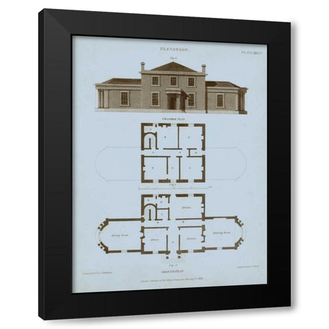 Chambray House and Plan I Black Modern Wood Framed Art Print with Double Matting by Kelly, Thomas