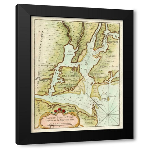 Petite Map of the Port of New York Black Modern Wood Framed Art Print with Double Matting by Unknown