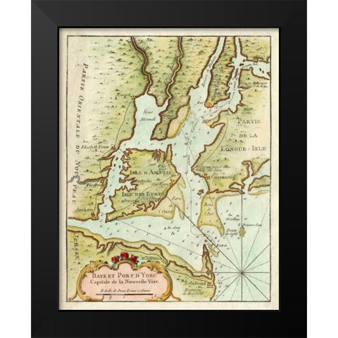 Petite Map of the Port of New York Black Modern Wood Framed Art Print by Unknown