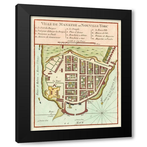 Petite Map of Manhattan, New York Black Modern Wood Framed Art Print by Unknown