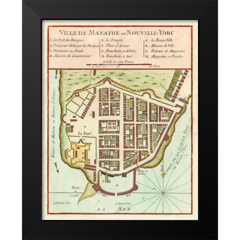 Petite Map of Manhattan, New York Black Modern Wood Framed Art Print by Unknown