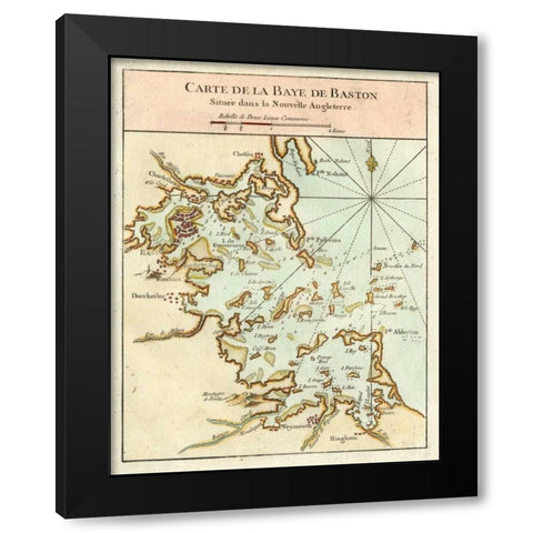 Petite Map of the Port of Boston Black Modern Wood Framed Art Print by Unknown