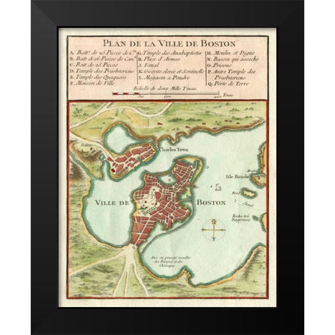 Petite Map of the City of Boston Black Modern Wood Framed Art Print by Unknown