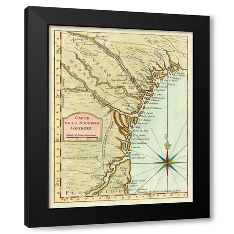 Petite Map of Georgia Black Modern Wood Framed Art Print by Unknown