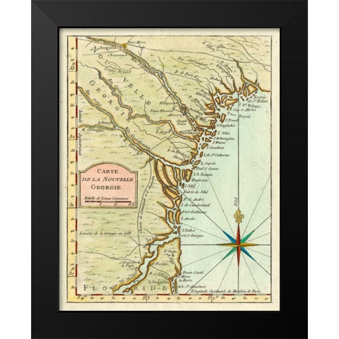 Petite Map of Georgia Black Modern Wood Framed Art Print by Unknown