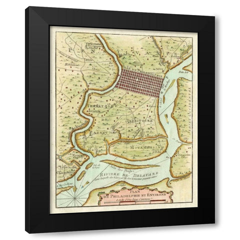 Petite Map of Philadelphia Black Modern Wood Framed Art Print with Double Matting by Unknown