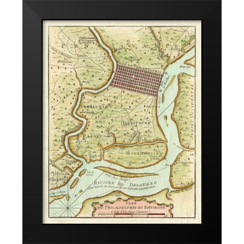 Petite Map of Philadelphia Black Modern Wood Framed Art Print by Unknown