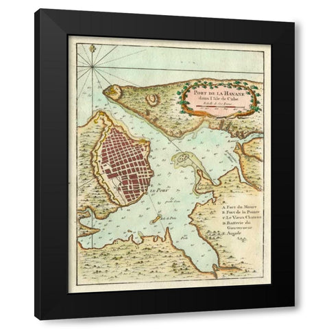 Petite Map of the Port of Havana Black Modern Wood Framed Art Print with Double Matting by Unknown