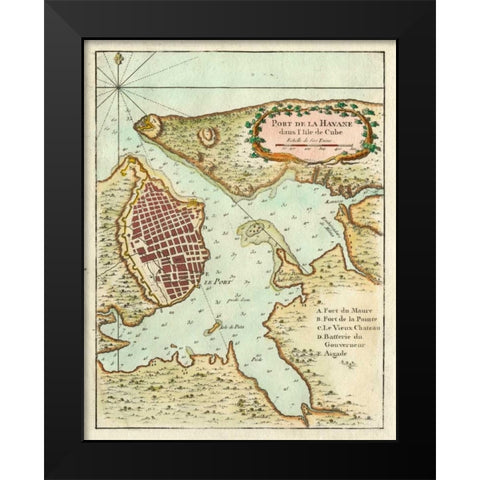 Petite Map of the Port of Havana Black Modern Wood Framed Art Print by Unknown