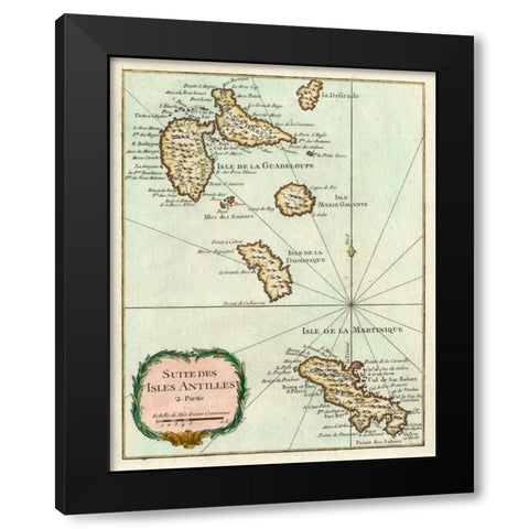 Petite Map of the Antilles Islands I Black Modern Wood Framed Art Print by Unknown