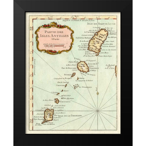 Petite Map of the Antilles Islands II Black Modern Wood Framed Art Print by Unknown