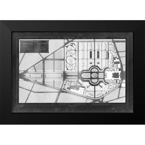 French Garden Blueprint II Black Modern Wood Framed Art Print by unknown