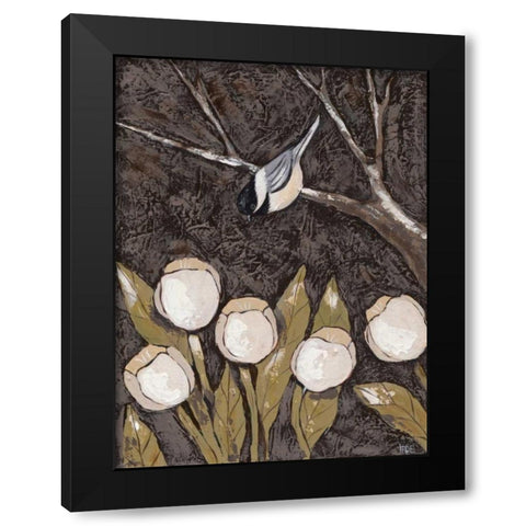 Chickadee and Tulips II Black Modern Wood Framed Art Print with Double Matting by Reynolds, Jade