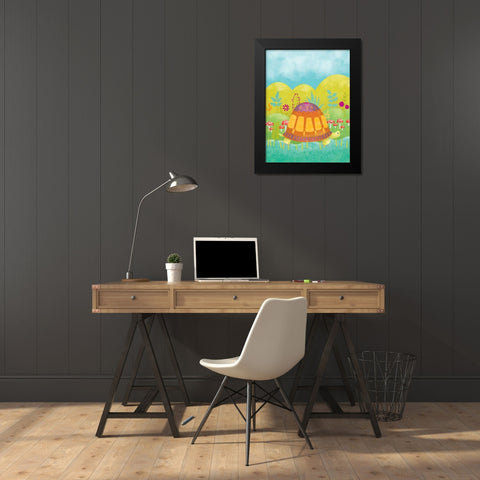 Happy Turtle I Black Modern Wood Framed Art Print by Zarris, Chariklia