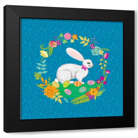 Bunny Wreath I Black Modern Wood Framed Art Print with Double Matting by Zarris, Chariklia