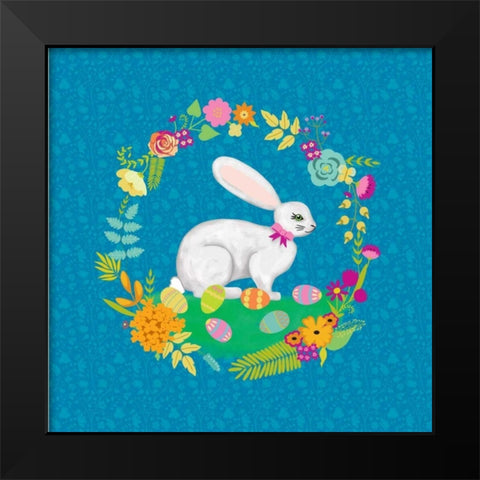 Bunny Wreath I Black Modern Wood Framed Art Print by Zarris, Chariklia