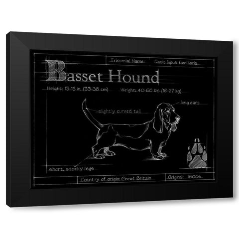 Blueprint Bassett Hound Black Modern Wood Framed Art Print by Ethan Harper
