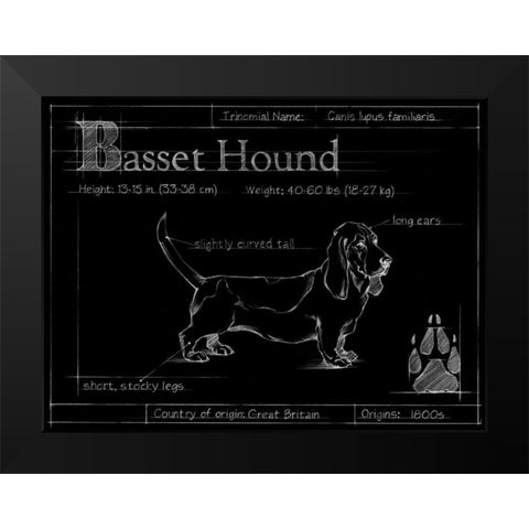 Blueprint Bassett Hound Black Modern Wood Framed Art Print by Ethan Harper