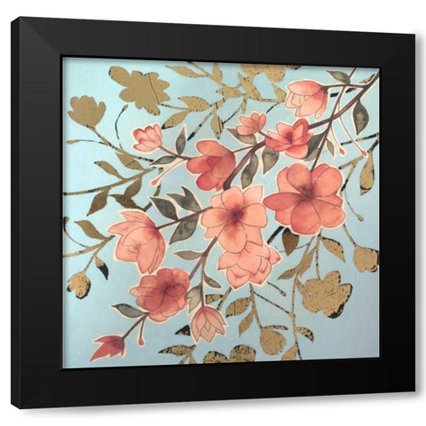 Golden Cherry Blossoms II Black Modern Wood Framed Art Print by Popp, Grace