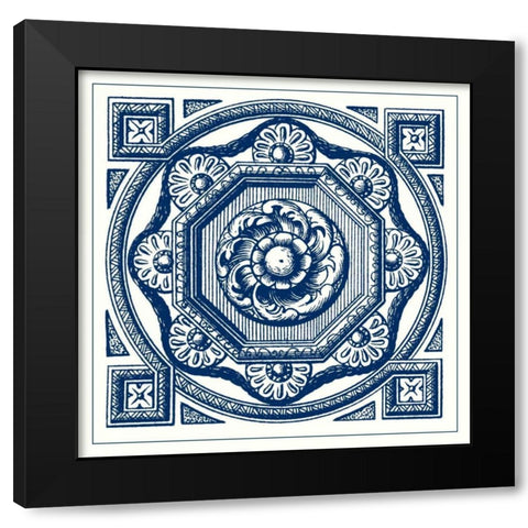 Indigo Medallion I Black Modern Wood Framed Art Print with Double Matting by Vision Studio