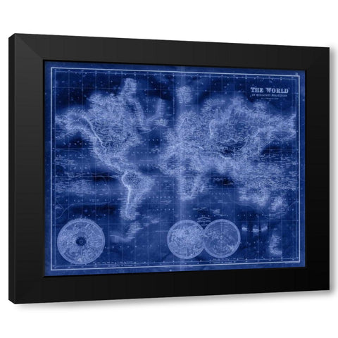 Indigo World Map Black Modern Wood Framed Art Print with Double Matting by Unknown