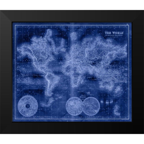 Indigo World Map Black Modern Wood Framed Art Print by Unknown