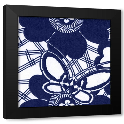 Indigo Floral Katagami I Black Modern Wood Framed Art Print with Double Matting by Vision Studio