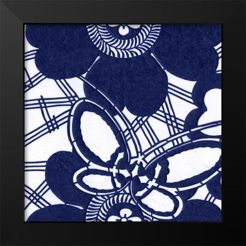 Indigo Floral Katagami I Black Modern Wood Framed Art Print by Vision Studio