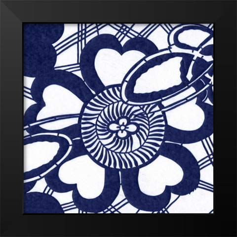 Indigo Floral Katagami II Black Modern Wood Framed Art Print by Vision Studio