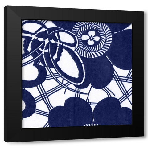 Indigo Floral Katagami III Black Modern Wood Framed Art Print by Vision Studio