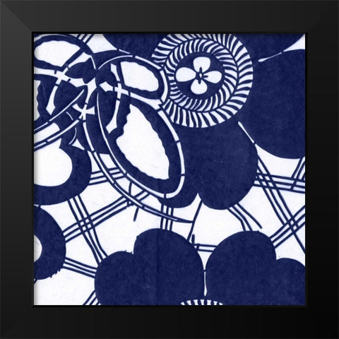 Indigo Floral Katagami III Black Modern Wood Framed Art Print by Vision Studio