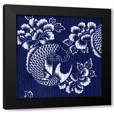 Indigo Carp Katagami I Black Modern Wood Framed Art Print with Double Matting by Vision Studio