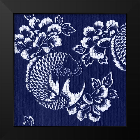 Indigo Carp Katagami I Black Modern Wood Framed Art Print by Vision Studio