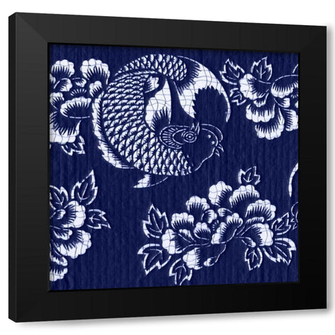 Indigo Carp Katagami II Black Modern Wood Framed Art Print with Double Matting by Vision Studio