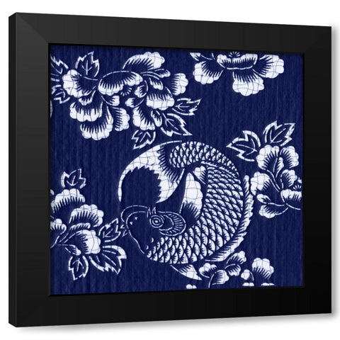 Indigo Carp Katagami III Black Modern Wood Framed Art Print by Vision Studio