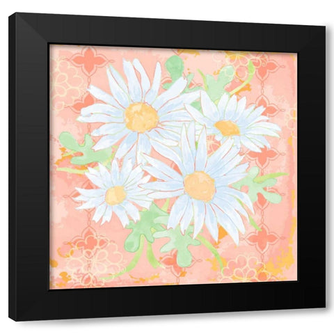 Daisy Patch Coral I Black Modern Wood Framed Art Print with Double Matting by Mark, Leslie