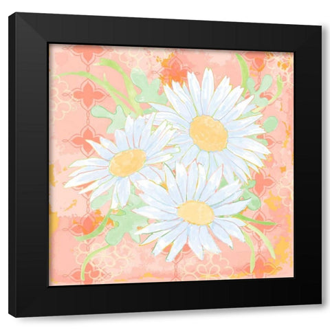 Daisy Patch Coral II Black Modern Wood Framed Art Print by Mark, Leslie