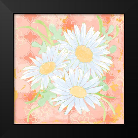 Daisy Patch Coral II Black Modern Wood Framed Art Print by Mark, Leslie