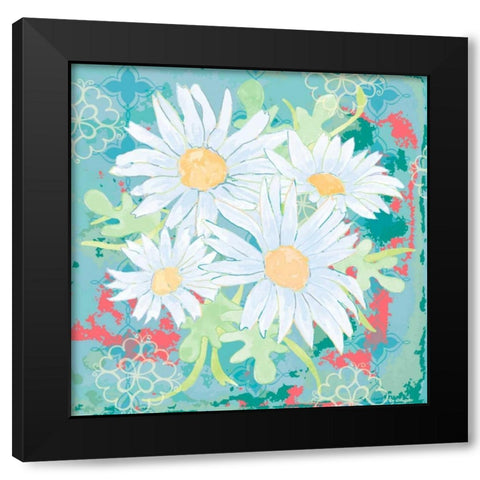 Daisy Patch Teal I Black Modern Wood Framed Art Print by Mark, Leslie