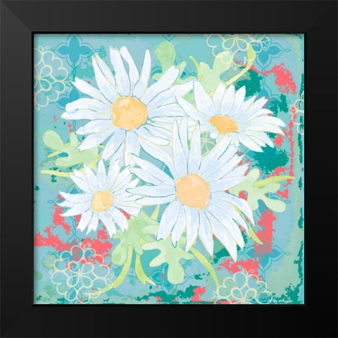Daisy Patch Teal I Black Modern Wood Framed Art Print by Mark, Leslie