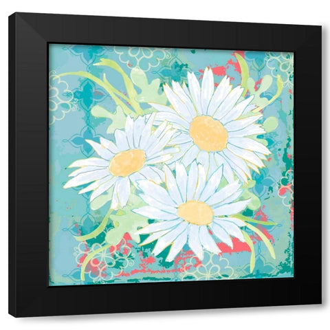 Daisy Patch Teal II Black Modern Wood Framed Art Print with Double Matting by Mark, Leslie
