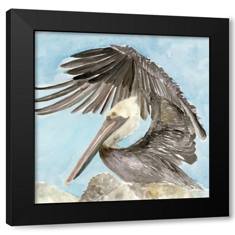 Soft Brown Pelican II Black Modern Wood Framed Art Print by Stellar Design Studio