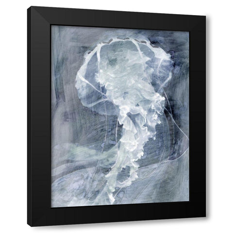 Indigo Jellyfish I Black Modern Wood Framed Art Print with Double Matting by Stellar Design Studio