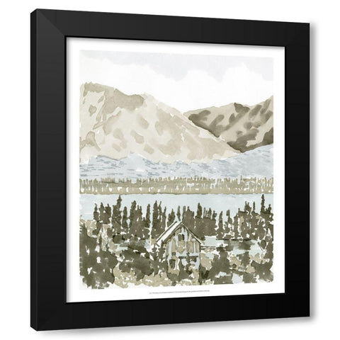 Watercolor Mountain Retreat I Black Modern Wood Framed Art Print with Double Matting by Stellar Design Studio
