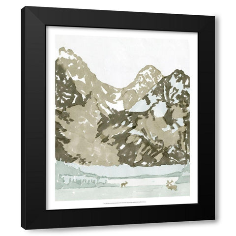 Watercolor Mountain Retreat II Black Modern Wood Framed Art Print with Double Matting by Stellar Design Studio
