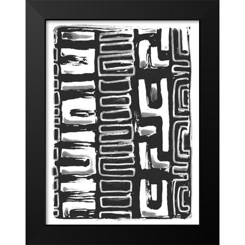 African Textile Woodcut I Black Modern Wood Framed Art Print by Stellar Design Studio